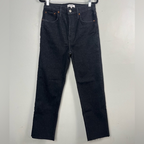 RE/DONE 70s Stove Pipe Jeans Raw Hem Washed Noir Black Buttonfly size 28 - Picture 3 of 10